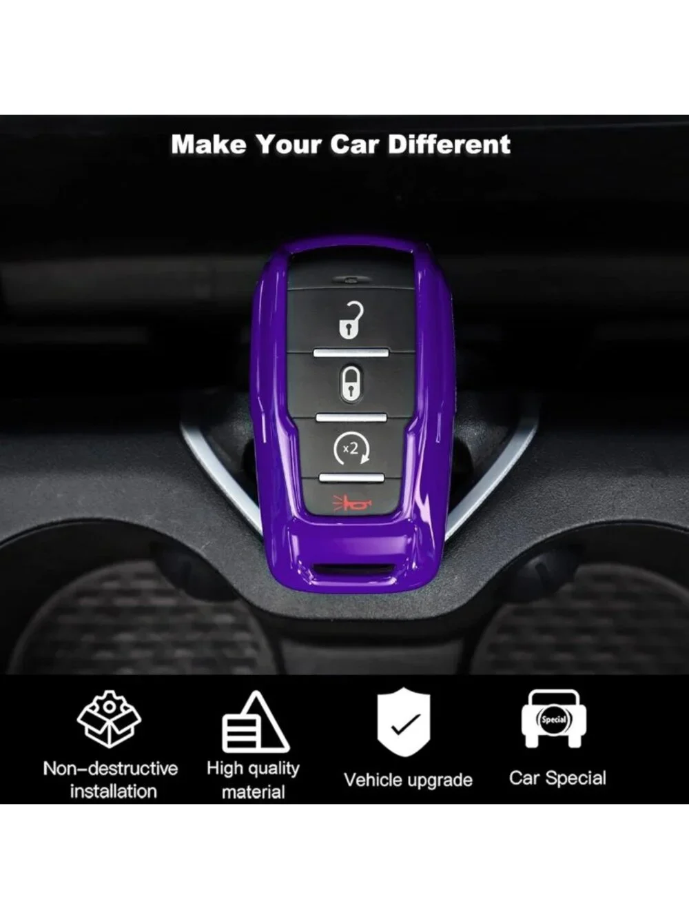 Stylish Purple Key Fob Case Cover & Holder - Protection Shell for Dodge RAM